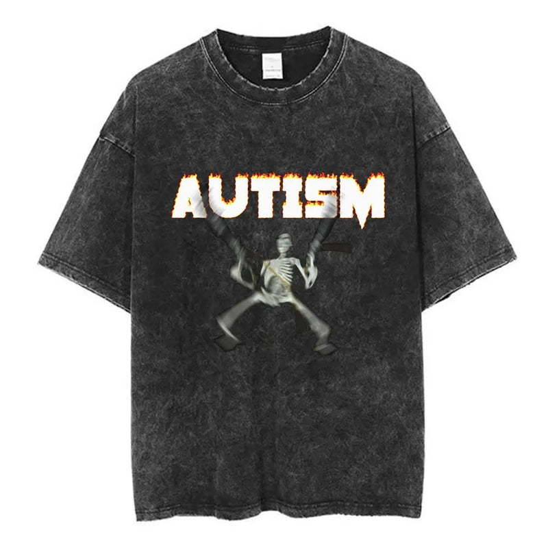 Autism Skeleton Meme T Shirt Funny Skull Men Women Fashion