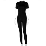 Women Jumpsuit Spring Short Sleeve Zipper Sports Yoga Jumpsuit (Hawthaw0412)