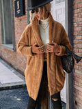 Women Trench Coat Cardigan Women's Clothes Double-Sided Velvet Casual Long Buckle-Free Solid Color Loose Lapels Coat