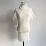 Women Dresses Turtleneck Short Sleeve Dress Skirt