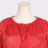 Women Dresses Vintage Spring round Neck Lantern Sleeve Dress (Qymy0409)
