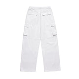 Men Sweatpants Workwear with Pocket Casual Pants Loose Wide-Leg Straight Trousers Drawstring Jogger Pants