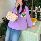 Women Knitwear Autumn Three-Dimensional Flower round Neck Sweater Loose Sweater