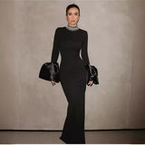 Women Dresses Long Sleeve Bandage One-Piece Dress Autumn and Winter Banquet Party Dress Skirt (Ont0408)