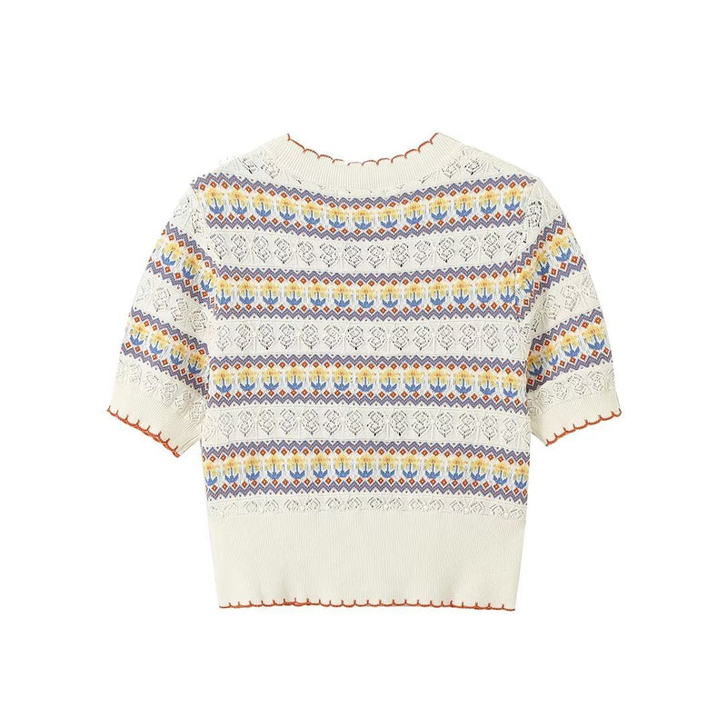 Women Sweater Knitwear Summer V-neck Short Sleeve Knitwear T-shirt Cropped Top