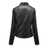 Red Leather Jacket Spring and Autumn Coat Women's plus Size Stand Collar Leather Jacket