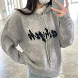 Women Knitwear Autumn and Winter Letter Hooded Sweater Loose Pullover