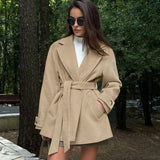 Women Trench Coat Retro Khaki Woolen Suit Collar Trench Coat Coat Casual Loose