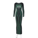 Women Dresses Winter Backless Slim Fit round-Neck Long-Sleeved Dress