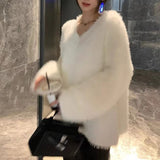 Women Knitted Pullover Autumn Winter Sweater Top Loose V-neck Sweater