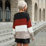 Women Knitted Sweater Fall Color-Blocking