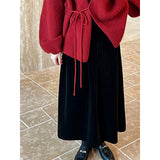 Women Skirt Autumn Winter Retro Hepburn Style Gold Velvet Skirt Mid-Length Pleated A- line Umbrella Skirt