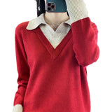 Women Knitted Pullover Sweater Women's Long Sleeve Polo Collar Sweater