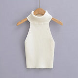 Women Sweater Knitwear Retro Turtleneck Knitted Vest Autumn Top