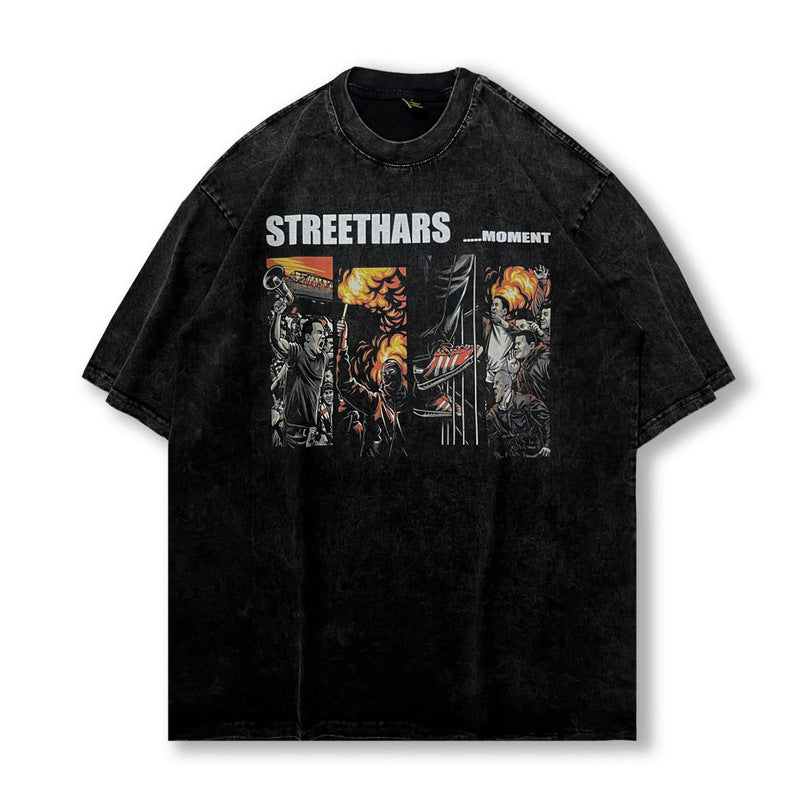 Men T Shirt Summer Worn Looking Washed-out Short Sleeve T-shirt
