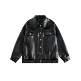 Unisex Jacket Fall Loose Lapels PU Leather Jacket Retro Biker's Coat