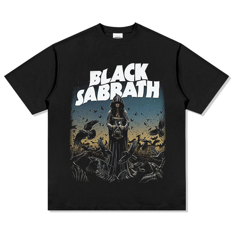Mens Vintage Rock Band T-Shirt BLACK SABBATH Metal Rock Band Old Print Short Sleeve T-Shirt Loose