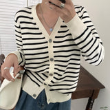 Women Knitwear Autumn and Winter V-neck Striped Sweaters Cardigan