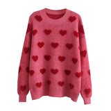 Women Sweater Knitwear Autumn and Winter Love Contrast Color Knitted Top Loose Sweater