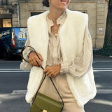 Women Trench Coat Lamb Wool Vest Coat Winter Loose and Simple Casual Sleeveless Vest Top