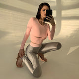 Women T-shirt Nvtx49271 round Neck Long Sleeve Hollow out Slim Fit Midriff-Baring Girl Blouse Summer