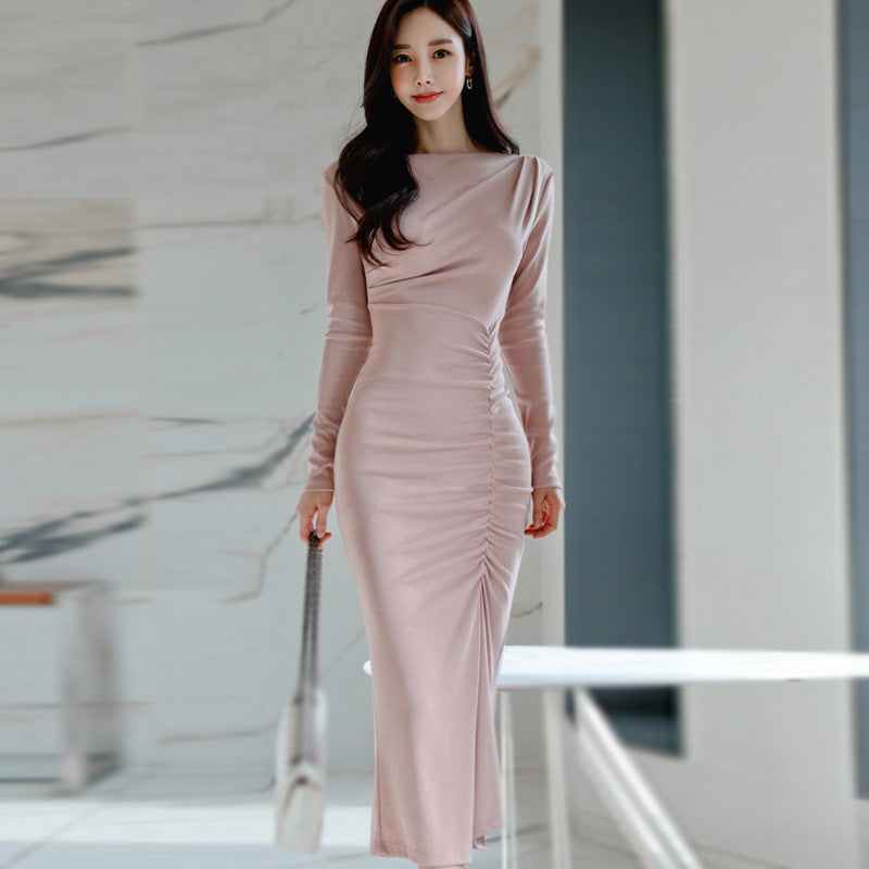 Women Maxi Dress Autumn and Winter Long Dress Hip Skirt