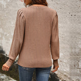 Women Knitted Sweater Fall Long-Sleeved Bubble Sleeve Top