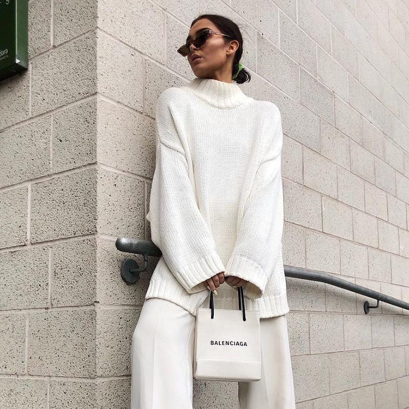 Women Knitted Sweater Autumn and Winter Pullover Long Sleeve Loose Sweater Solid Color Turtleneck Sweater