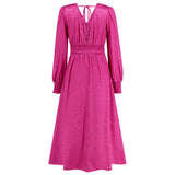 Women Date Dress Autumn and Winter V-neck Bubble Long Sleeve Dress