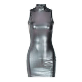 Women Dresse High Collar Sleeveless Zipper Sexy Sheath Dress Skirt