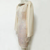 Women Evening Gown Sexy Casual Chiffon Long Sleeve Sequins Dress