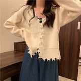 Women Knitted Cardigan V-neck Hole Autumn Sweater Coat