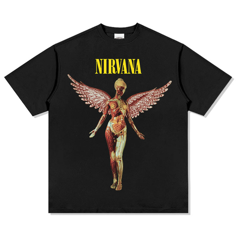 Mens Vintage Rock Band T-Shirt NIRVANA METALLICA Printed Short Sleeve T-Shirt Summer Top
