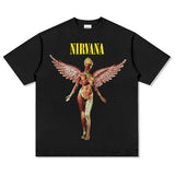 Mens Vintage Rock Band T-Shirt NIRVANA METALLICA Printed Short Sleeve T-Shirt Summer Top