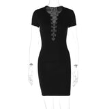 Women Dresses Summer Hollow Slim Solid Color Short Sleeve Dress