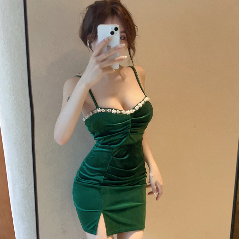 Women Maxi Dress Summer Sexy Gold Velvet Sheath Dress