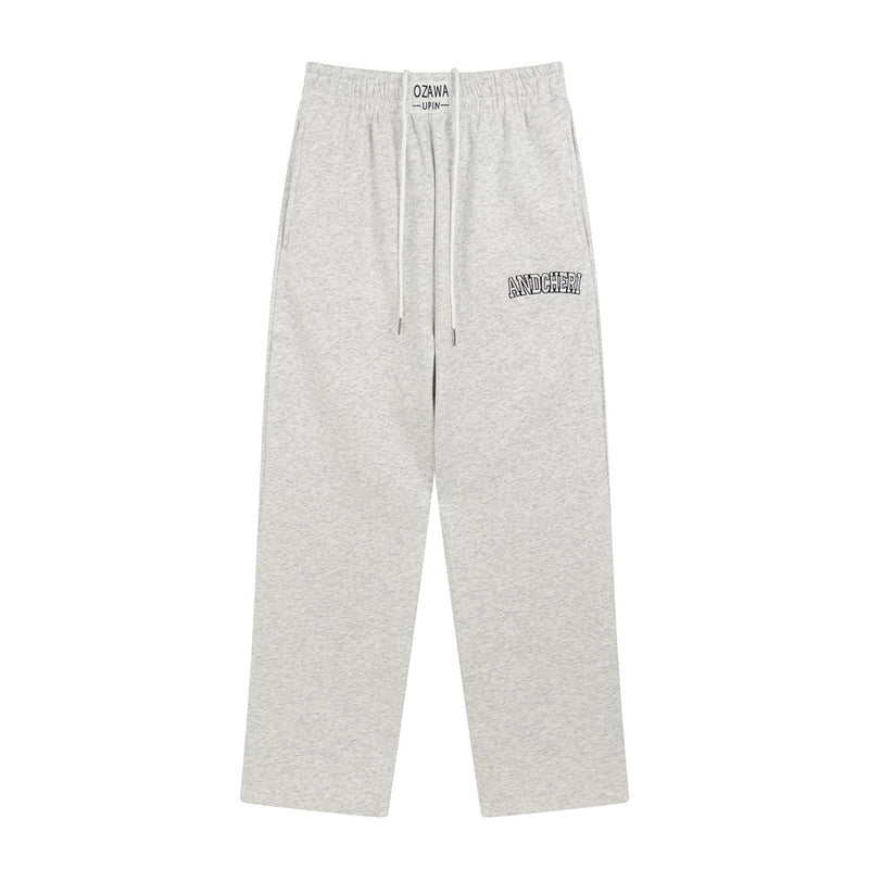 Men Sweatpants Simple Letter Embroidery Casual Straight Trousers Men's Loose Wide Leg Elastic Waist Track Sweatpants
