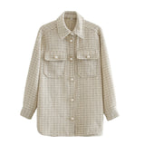 Women Jacket Autumn Woolen Shirt Coat Lapel Single Breasted Mid-Length Top