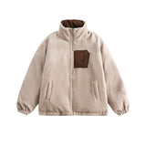 Unisex Winter Cotton Coat Vintage Double-Sided Wear Loose and Warm Pocket Cashmere Cotton-Padded Coat