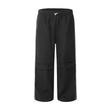 Men Sweatpants Pleated Wide-Leg Casual Pants Men's Loose Solid Color Straight Drawstring Ankle-Tied Sports Trousers