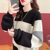 Women Knitwear Autumn and Winter Striped round Neck Sweater Loose Sweater