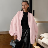 Women Trench Coat Autumn and Winter Satin Coat Pink Girl Loose