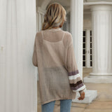Women Knitted Sweater Autumn Knitted Loose Multicolor Hollow Mesh Breathable Sweater Coat