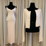 Women Dresses V-neck Strap Long Skirt Split Outer Coat Suit