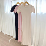 Women Dresses Split round-Neck Dress Sexy Hip Skirt