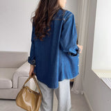 Women Jacket Retro Loose Fleece-lined Denim Shirt