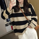Women Knitwear Autumn and Winter Striped round Neck Sweater Loose Sweater