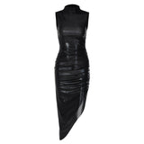 Women Dresses Winter Slim Fit Pleated Sleeveless Dress