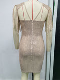 Women Evening Gown Sexy Sheer Mesh Stitching Sequins Dress