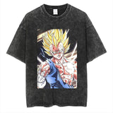 Anime cartoon dragon ball vintage wash print short sleeve t-shirt